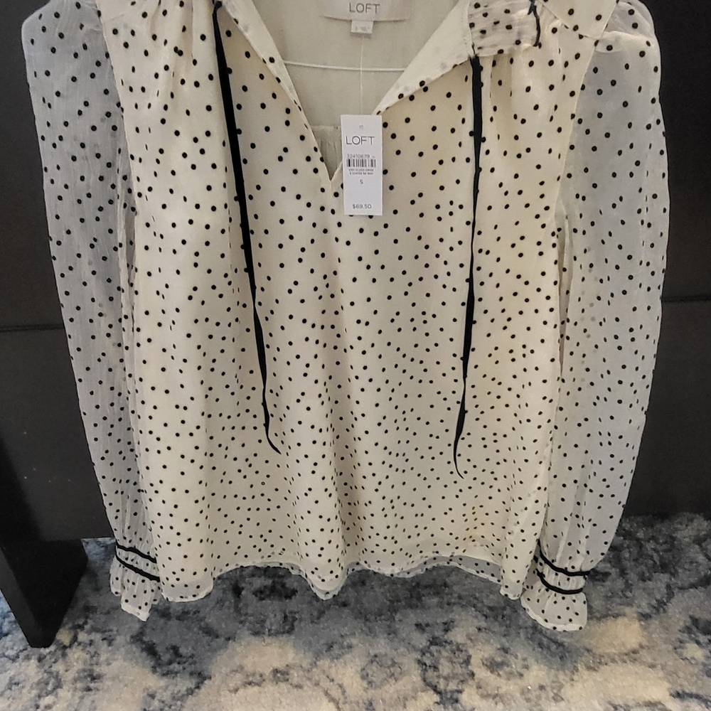 LOFT Women's Polka Dot Sheer Blouse - Black and White